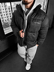 Чоловіча тепла зимова куртка-пуховик, замш, сірий колір