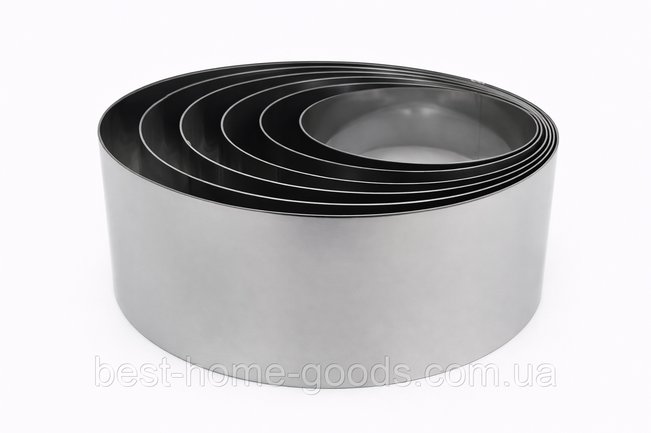 Набір круглих форм | для випікання тортів, десертів, салатів | 6 шт, Ø22/20/18/16/14/12 см, висота 8.5 см, нержавіюча сталь, фото 1