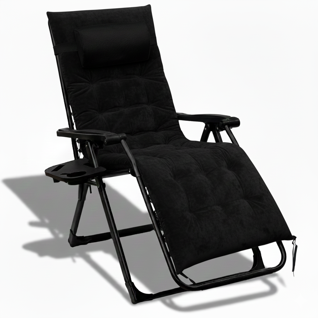 Крісло-шезлонг Zero Gravity | Чорний | навантаження до 150 кг | з матрасом і подушкою | LEOBRO LB-ZGC-K3-BLK | для дому, тераси,