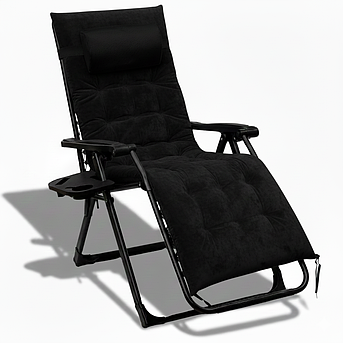 Крісло-шезлонг Zero Gravity | Чорний | навантаження до 150 кг | з матрасом і подушкою | LEOBRO LB-ZGC-K3-BLK | для дому, тераси,, фото 1