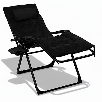 Крісло-шезлонг Zero Gravity | Чорний | навантаження до 150 кг | з матрасом і подушкою | LEOBRO LB-ZGC-K3-BLK | для дому, тераси,, фото 3