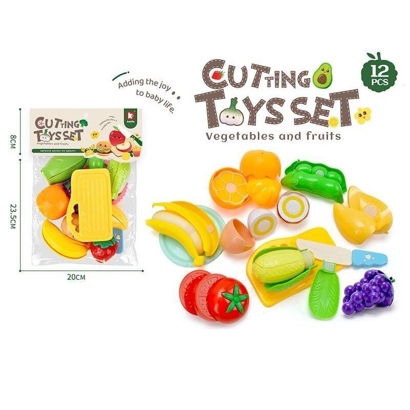 Набір продуктів на липучці (овочі та фрукти)  з тарілкою, ножем та дощечкою