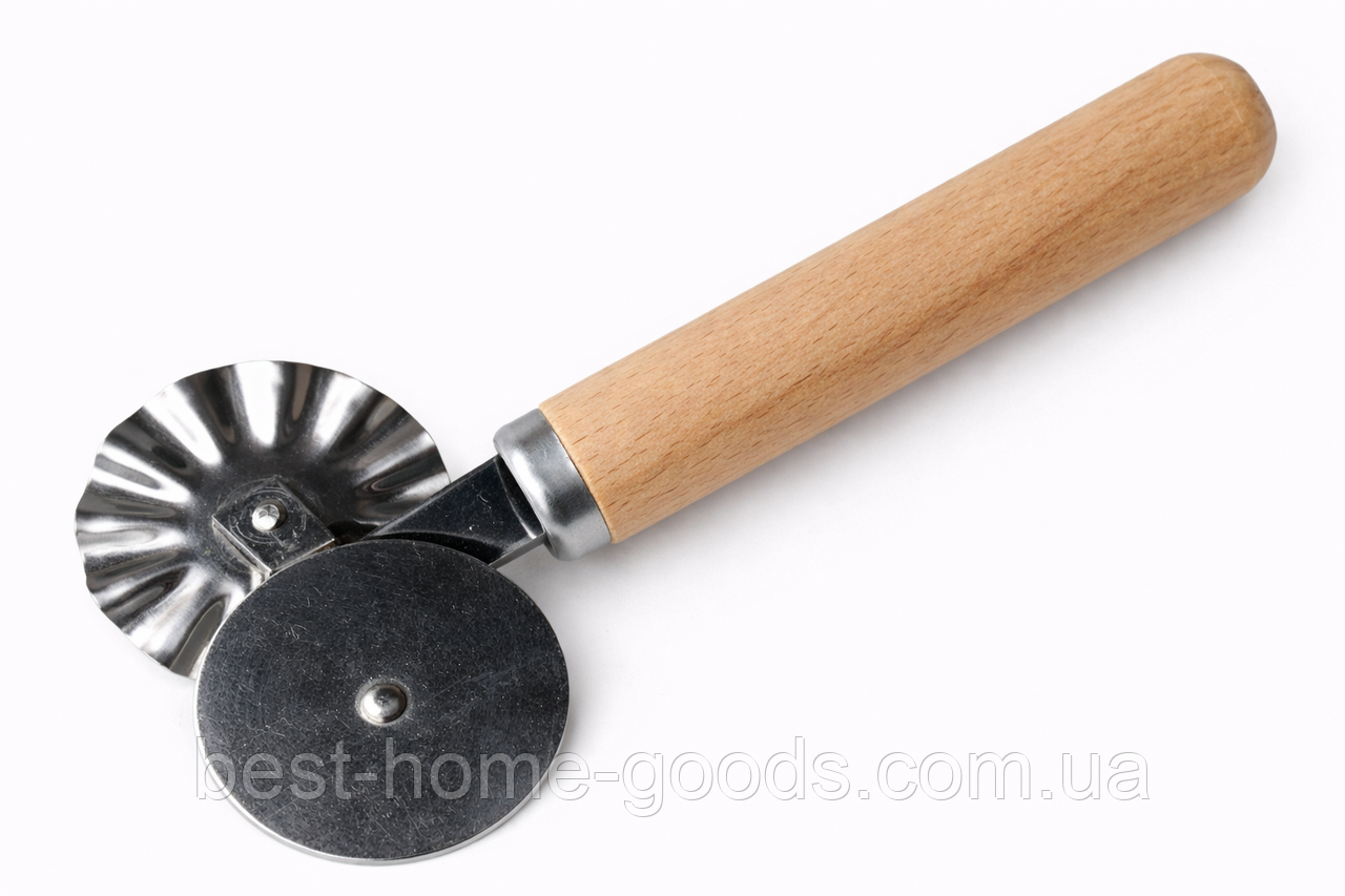 Двосторонній ніж для тіста 2в1 | Кухонний ніж з фігурним і прямим лезом | Нержавіюча сталь + дерев’яна ручка, фото 1