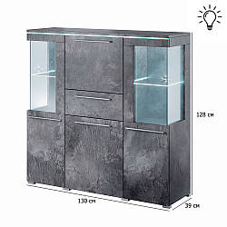 Шафа-вітрина під камінь з підсвічуванням RGB та LED India 130 см сірий сланець для вітальні