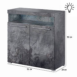 Комод під камінь з підсвічуванням RGB та LED India 91 см сірий сланець з відкритими полицями та дверцятами