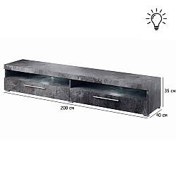 Тумба під ТВ з підсвічуванням RGB та LED India 200 см сірий сланець з відкритими полицями у сучасному стилі