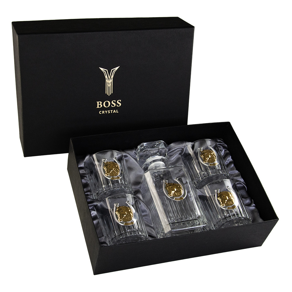 Кришталевий набір для віскі «Золотий Кінь» – графин і 4 келихи, фото 1