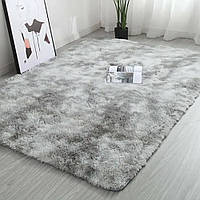 Килим з довгим ворсом, 120х80см, Сірий / Килим приліжковий / Ворсистий килимок в кімнату / Пухнастий килим