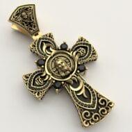 Хрест із золота 585 проби ( з чорним оніксом або деревом ебен ) Арт.0185, фото 1