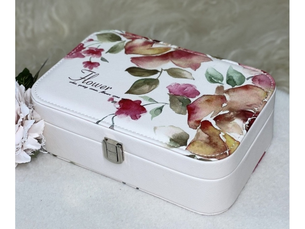 Шкатулка "Візерунок" для прикрас, шкірзам, колір білий, 22-14.5-7 см, фото 1