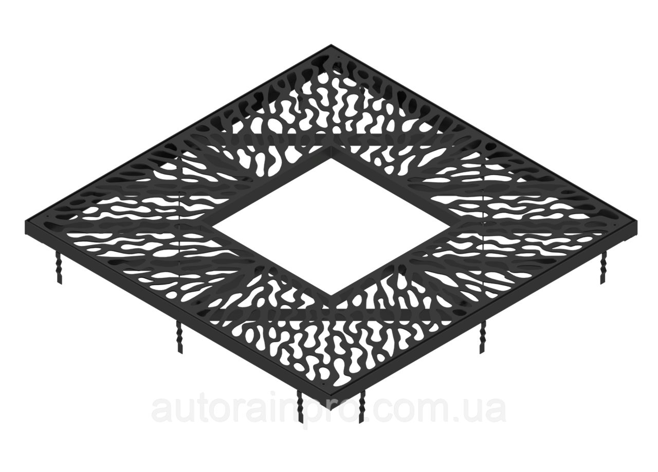 Решітка пристовбурна сталева фарбована 800x800 з квадратним отвором рамка тип 1 чорна, фото 1