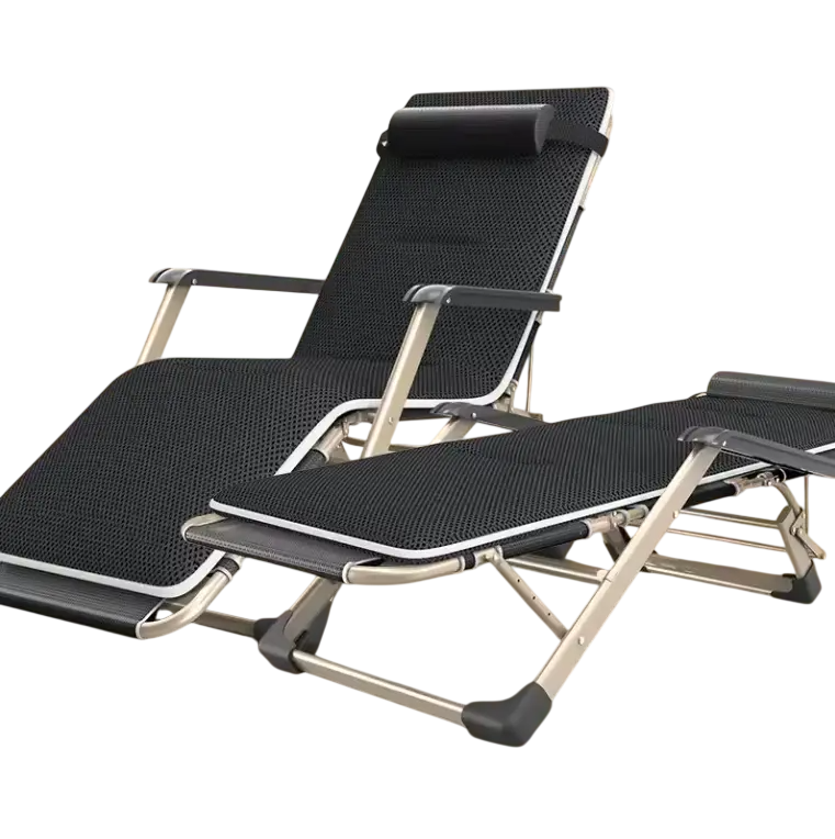Розкладне крісло шезлонг | Чорний | навантаження до 150 кг | з матрасом і подушкою | LEOBRO FCB-S07-PM | для вдома, на дачі, або в