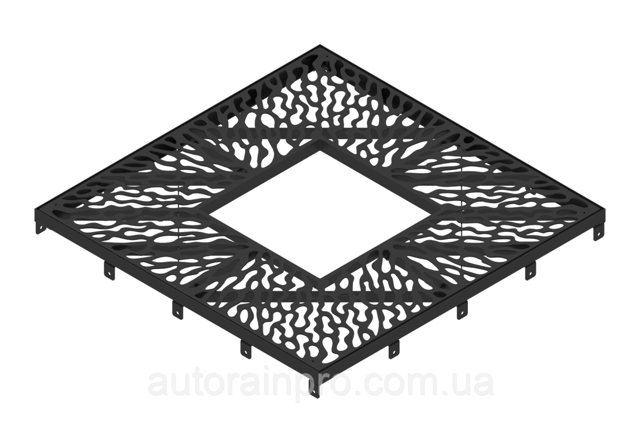 Решітка пристовбурна сталева фарбована 800x800 з квадратним отвором рамка тип 2 чорна, фото 1