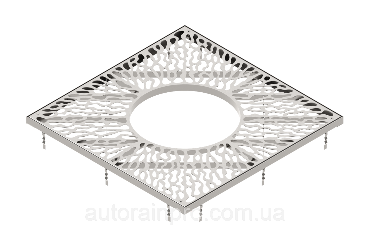 Решітка пристовбурна з нержавіючої сталі 1000x1000 з круглим отвором рамка тип 1, фото 1