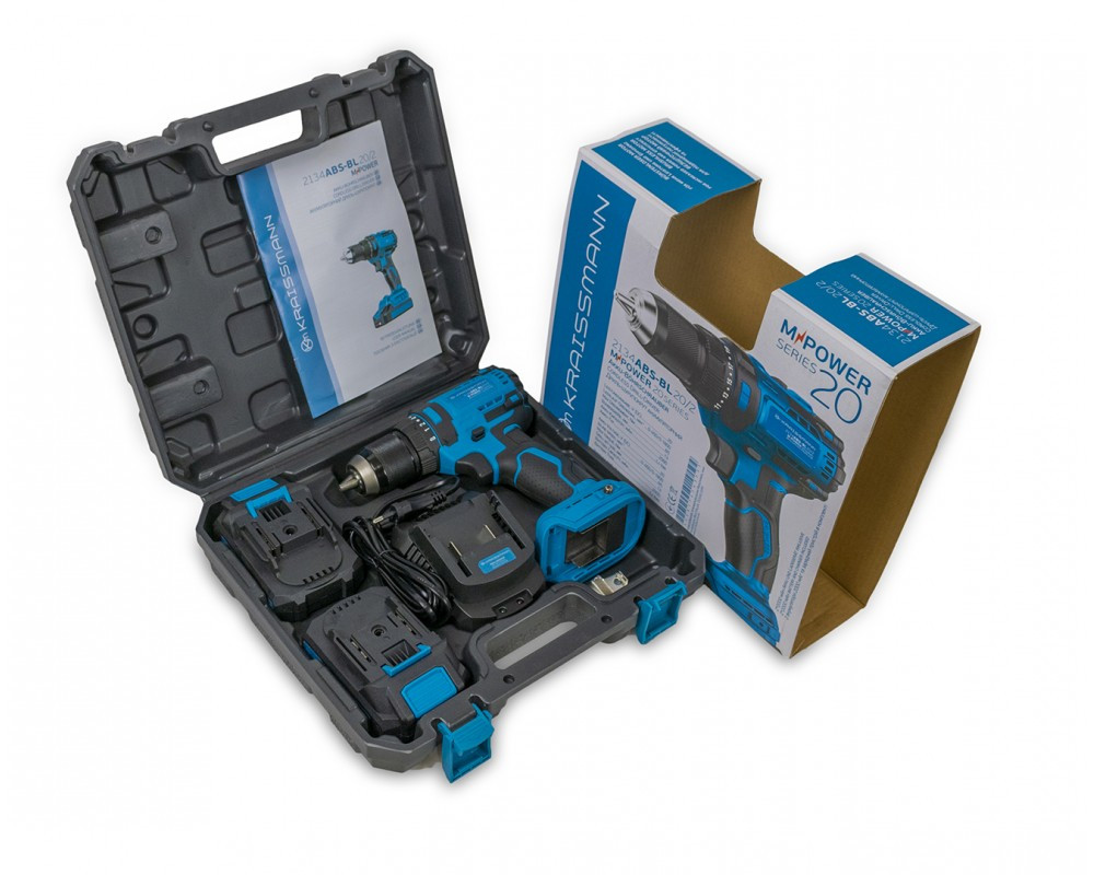 Шурупокрут KRAISSMANN 2134 ABS-BL 20/2 (дві АКБ по 2000 мАг, зарядний пристрій, кейс, безщітковий двигун, крутний момент 65 Нм)