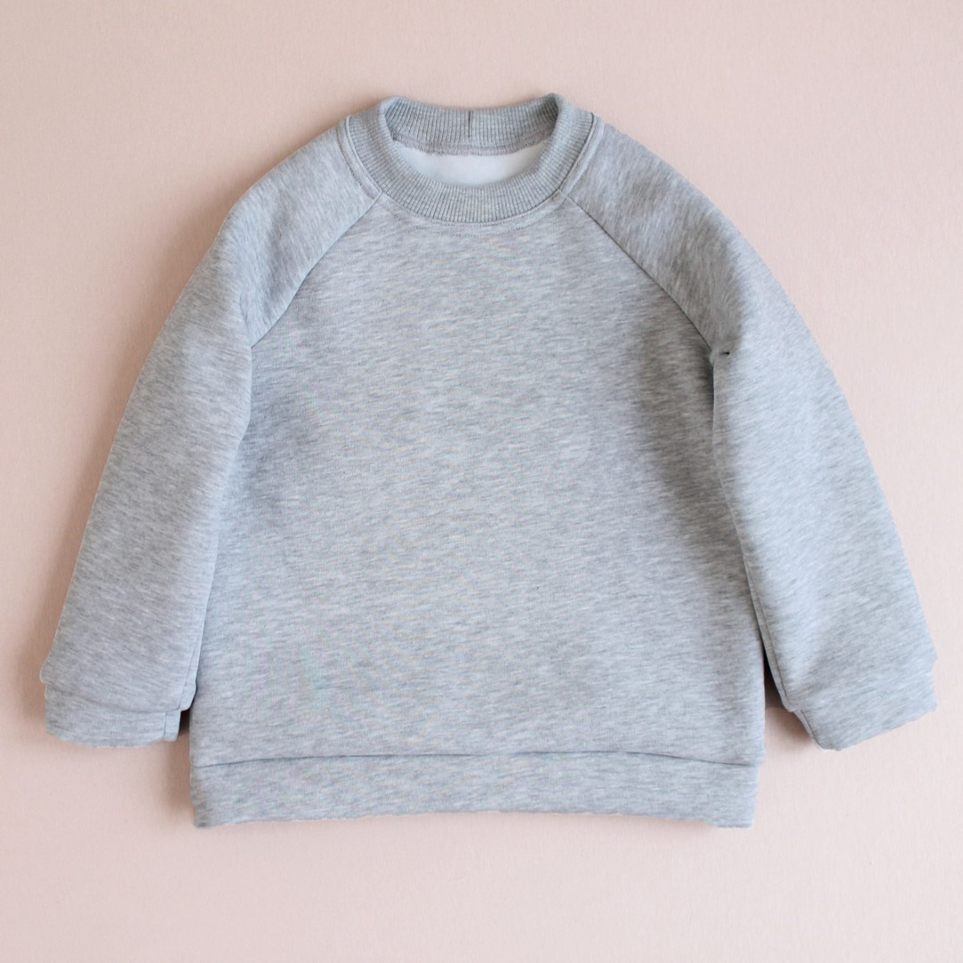 Базовий дитячий світшот сірий меланж з утепленням для повсякденного носіння тринитка з начісом розміри 92–146