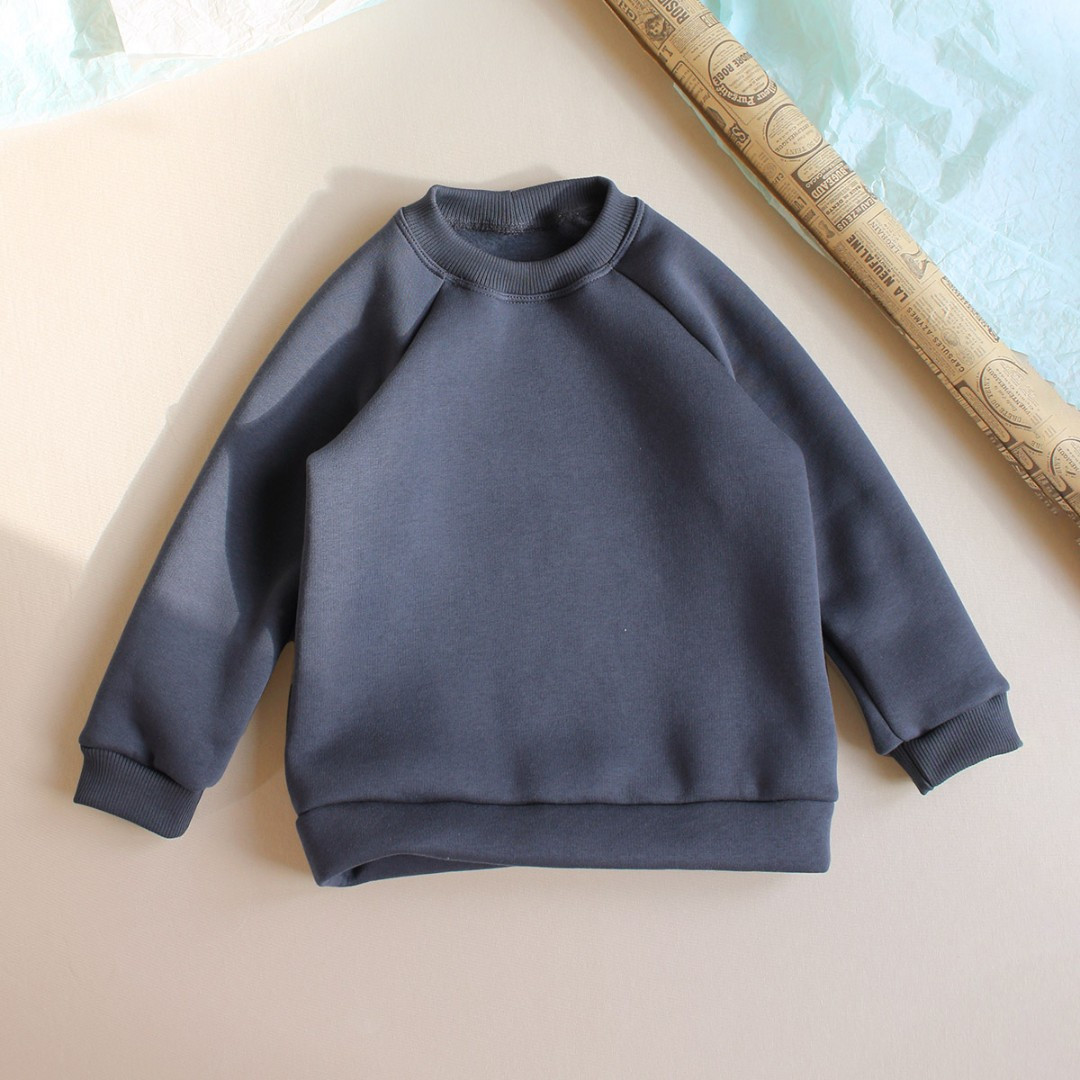 Утеплений світшот для дітей темно сірого кольору однотонний з тринитки з начісом для щоденного гардероба