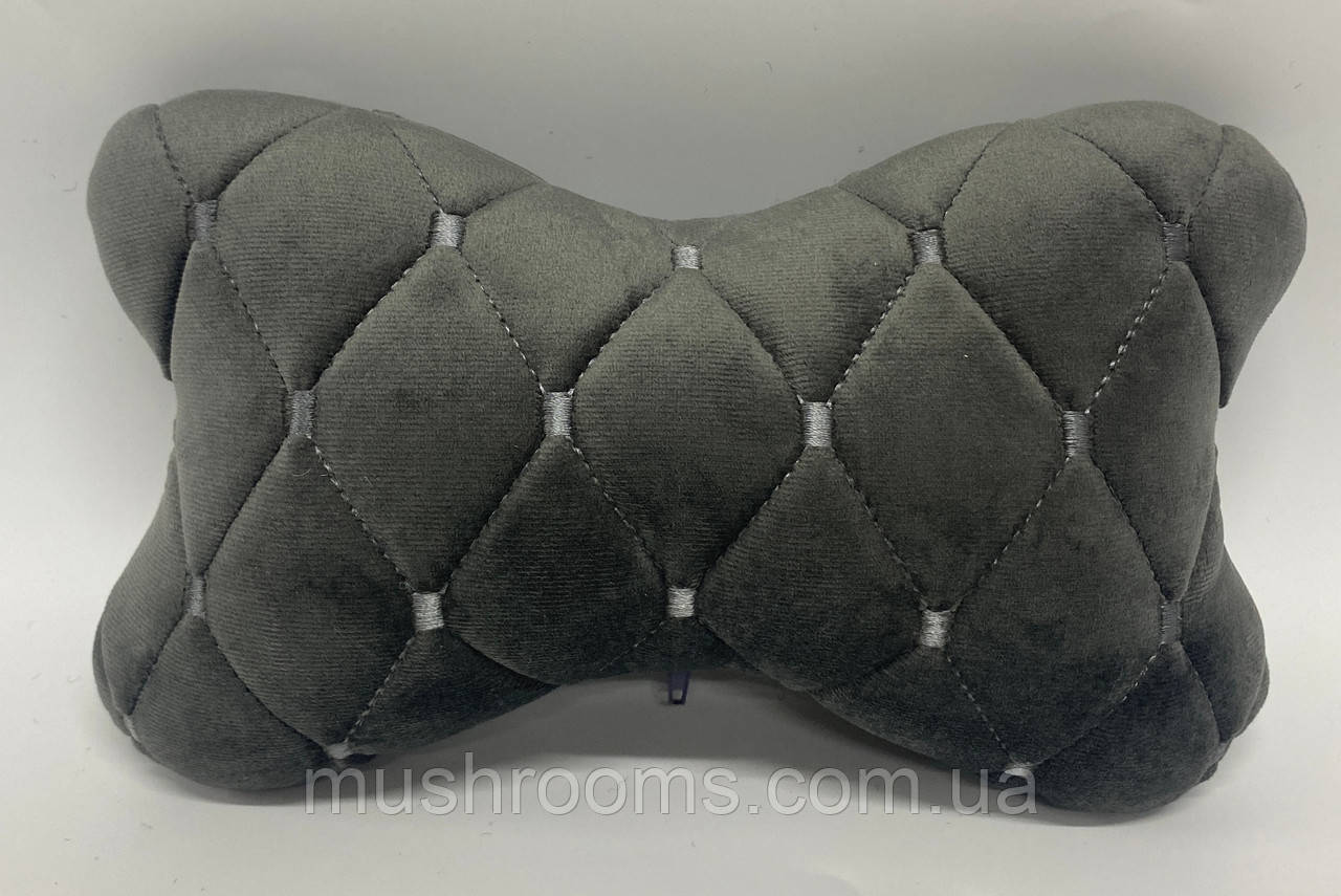 Подушка в авто під голову з Алькантари Темно-сіра автоподушка підголовник подушка для автомобіля під шию, фото 1