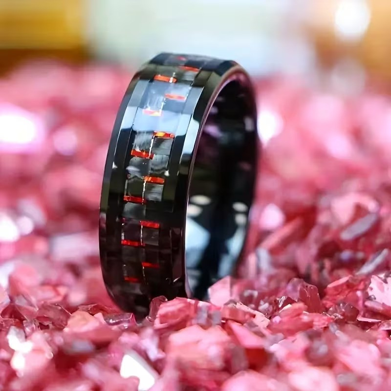 Чорне чоловіче кільце «Шахматний шлях Короля» з червоним фоном розмір 16 нержавіюча сталь, фото 1