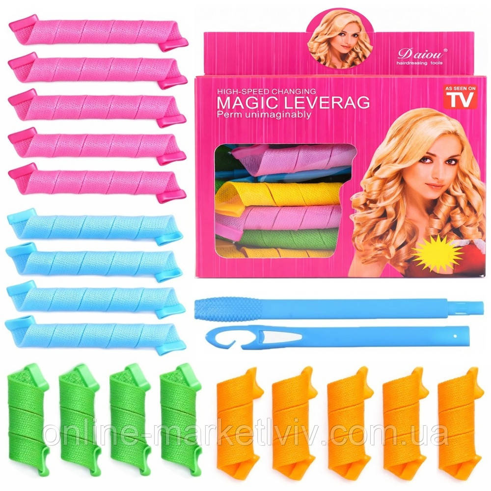 Спіральні бігуді для завивання волосся 18 шт, Magic Leverag / Бігуді без нагрівання / Чарівні бігуді, фото 1