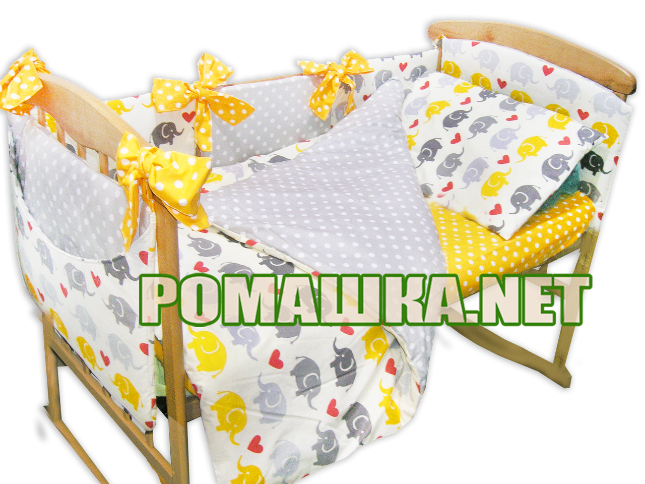 Комплект постельного белья для новорожденного 7 элементов с бортики подушечками одеяло 120х90 см 3389 Желтый - фото 1 - id-p493207290