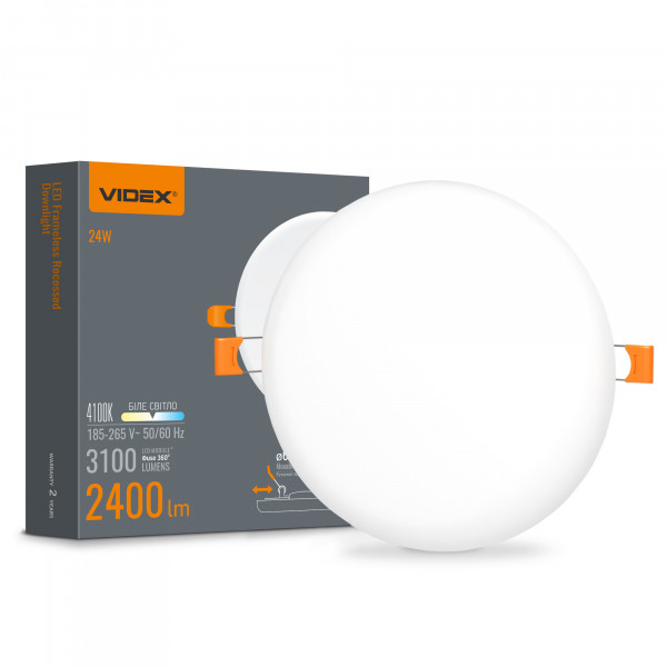LED світильник безрамковий круглий VIDEX 24W 4100K, фото 1