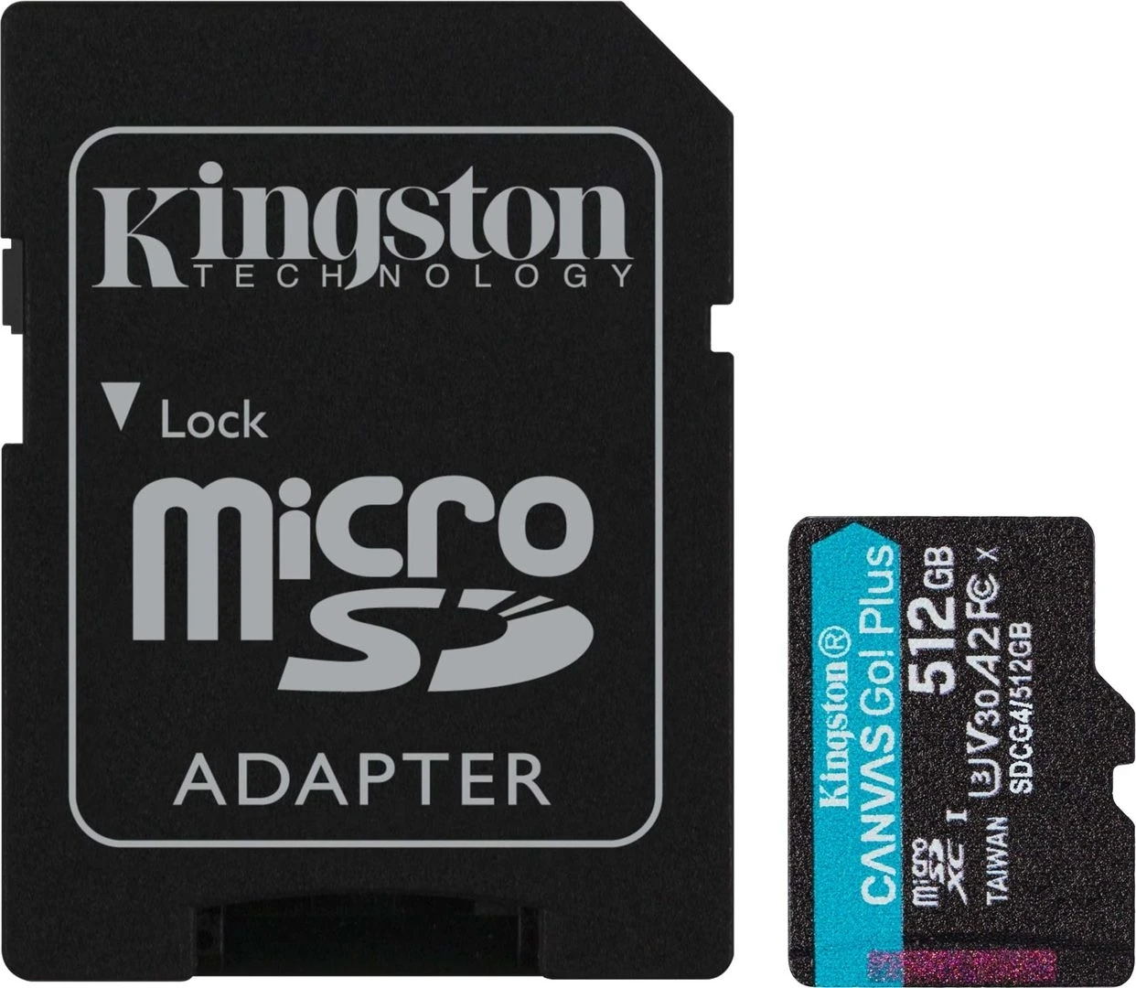 Micro SD 512GB/10 class R200Mb/s U3 V30 A2 Canvas Go! Plus Kingston+ Adapter (SDCG4/512GB), фото 1