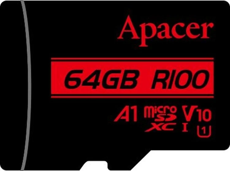 Micro SD 64GB/10 class R100Mb/s U1 V10 A1 Apacer (AP64GMCSX10UB-RA)