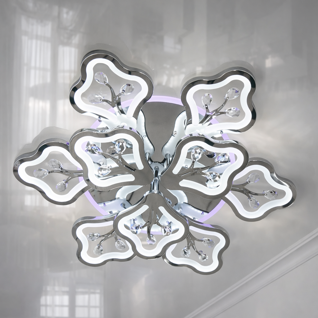 Яскрава Led люстра з пультом та підсвіткою Diasha 150W до 25 м² колір Хром 8149/6+3HR 3color, фото 1