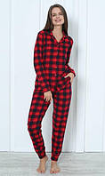 Набір для дому та сну Nicoletta в клітинку. Кофта на гудзиках та штани з манжетом. Розмір M