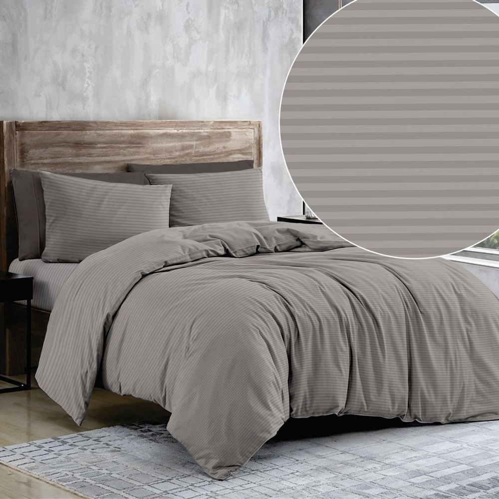 Сіра однотонна в смужку тканина 220 см для постільної білизни Бязь Gold Lux, рулон 50м, Пакістан