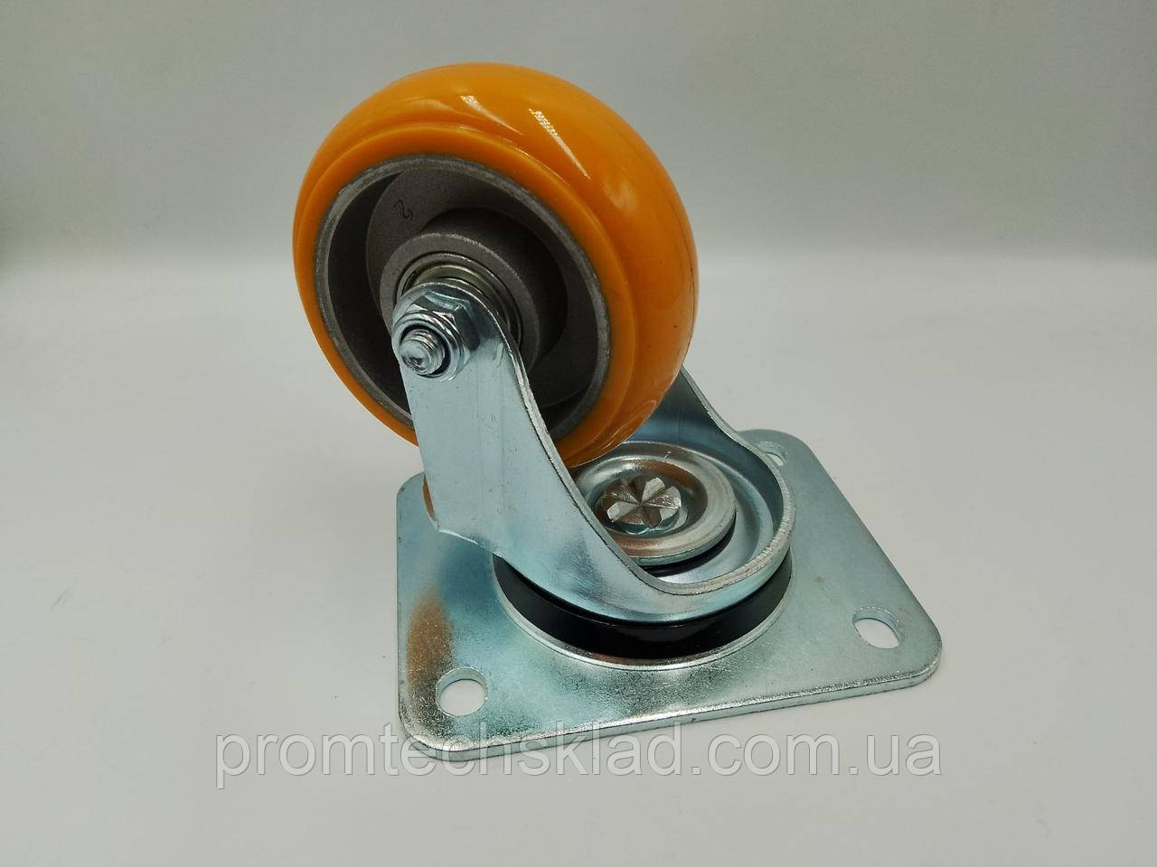 Колесо 100 мм, навантаження 300 кг, поліуретан із поворотним посиленим кронштейном