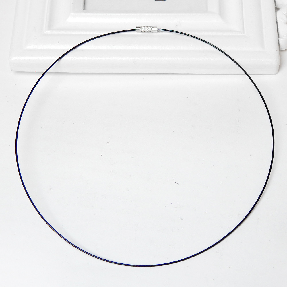 Заготовка для кольє, тросік із замочком-закруткою, D 14 см, колір чорний