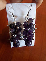 Сережки з натуральним аметистом винограду