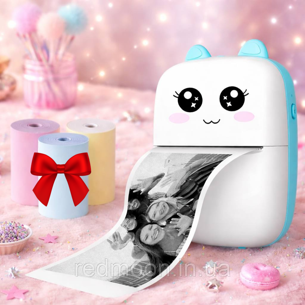Дитячий міні принтер для термодруку + Подарунок Кольоровий термопапір 3шт / Принтер для телефону / Термопринтер, фото 1