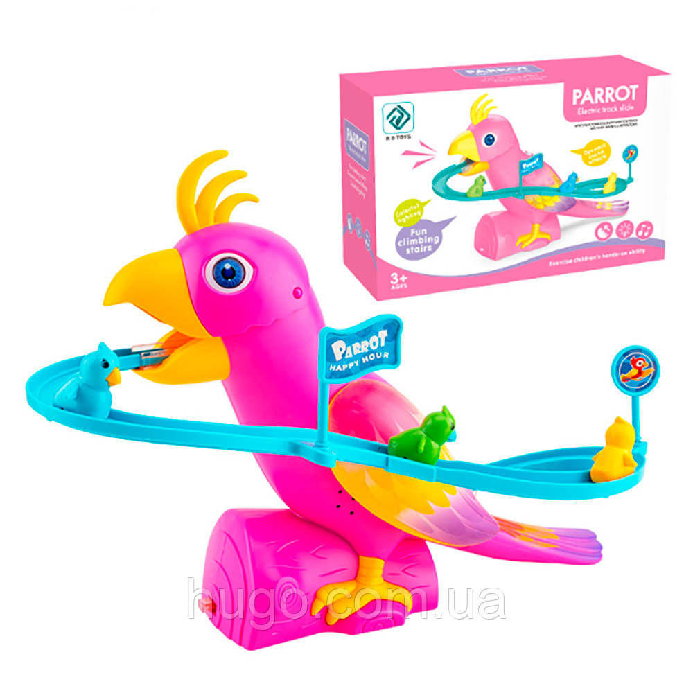 Музичний трек-горка від 2 років, від батарейок, Parrot happy hour, Рожевий/ Трек-іграшка/ Дитячий трек, фото 1