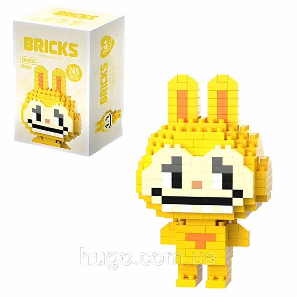 Конструктор 3D Лабубу (245 деталей) Жовтий / 3D конструктор Labubu / Конструктор фігурка / Конструктор дитячий, фото 1