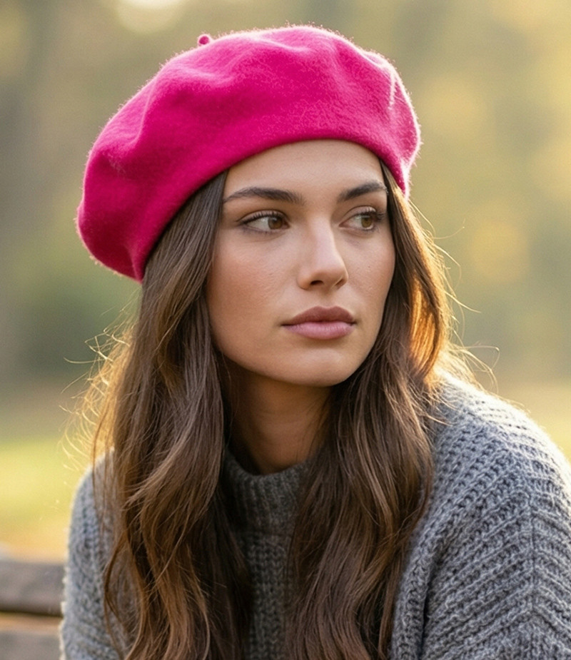 Польський класичний жіночий берет Willi, «Flora» у кольорі фуксия., фото 1