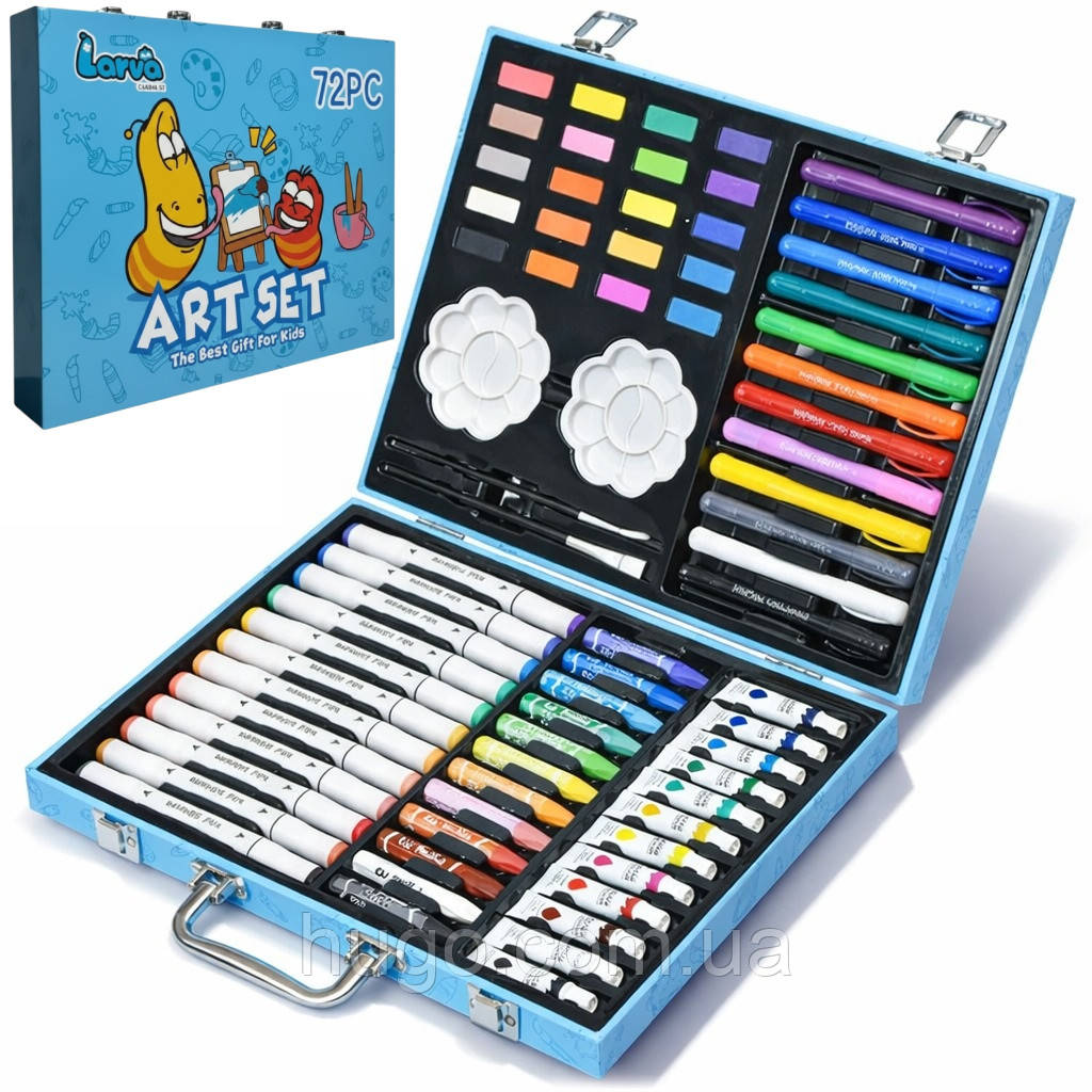 Дитячій набір для малювання 72 предмети + кейс, Art Set, Блакитний / Набір для дитячої творчості / Набір художника, фото 1