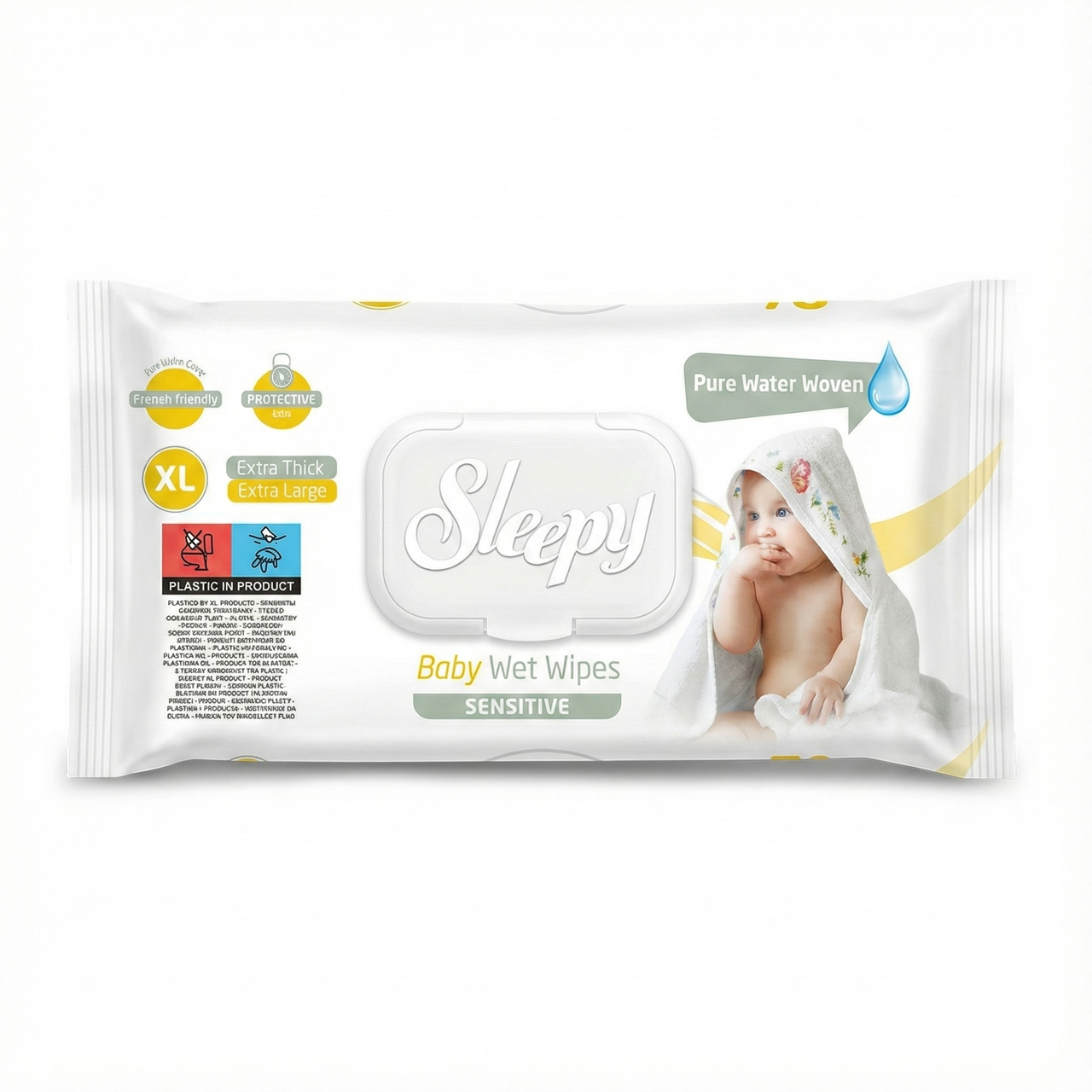 Вологі рушники для дітей Sleepy Sensitive Extra XL (20 x 30 см) 50 шт. Екстра великі серветки для зміни підгузка, фото 1