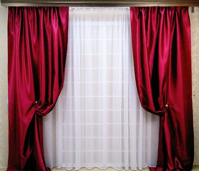 Штори портьєрні Шанзалізе Вишня (2 штори)