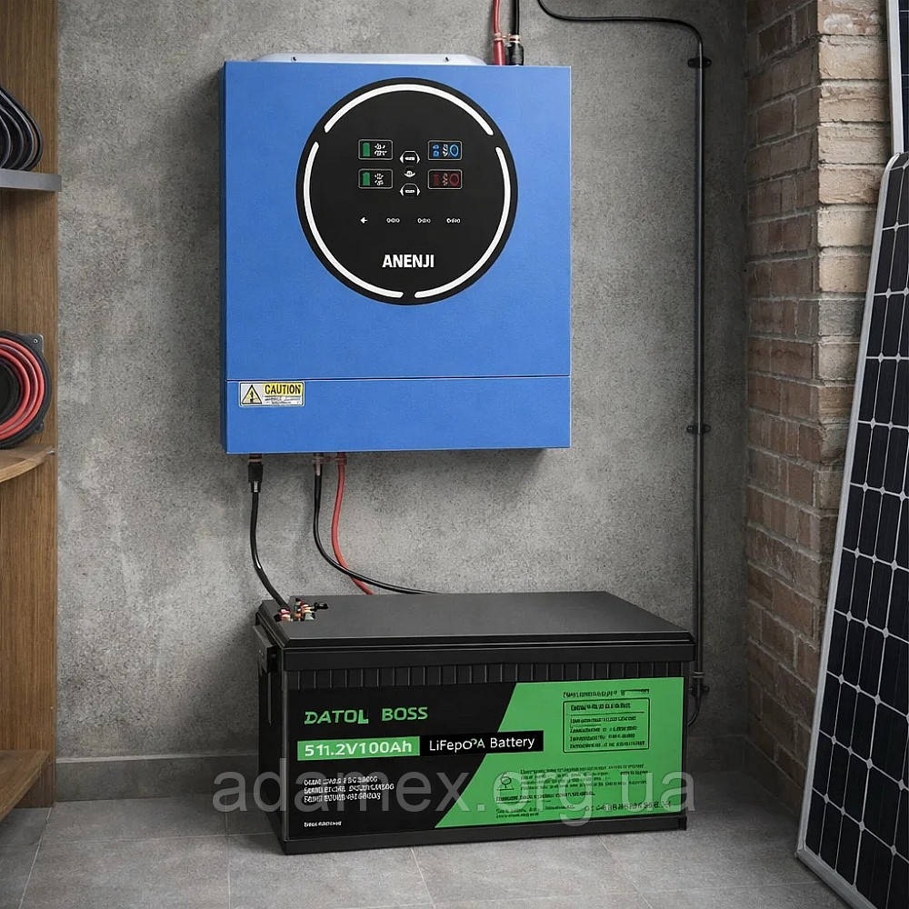 Комплект 5 кВт + 5.1 кВт інвертор Anenji з WiFi-модулем + акумулятор Datouboss LiFePO4 48V/100Ah для резервного живлення