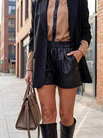 Жіночі стильні класичні базові шкіряні шорти чорний 42-44 46-48 50-52 54-56