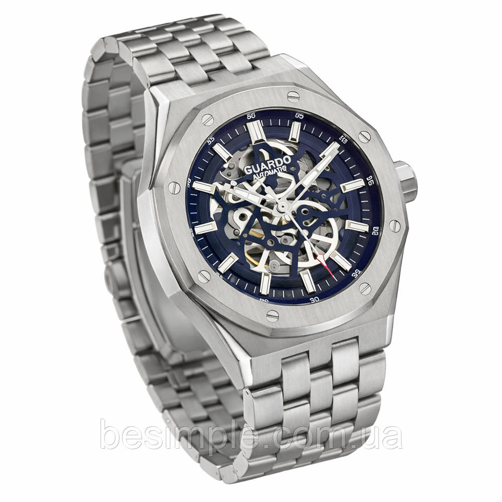 Годинник чоловічий з автопідзаводом 45", 3 атм, GUARDO SA03014-1, Black / Чоловічий механічний годинник / Годинник наручний, фото 1