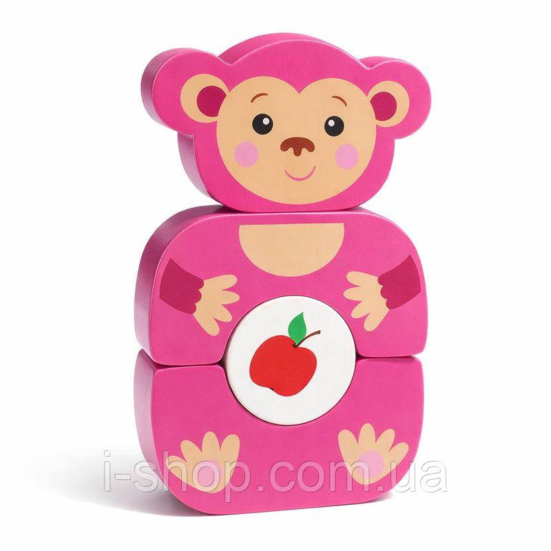 Дерев'яна розвиваюча іграшка мавпочка для дітей 1 року навчальний пазл, фото 1