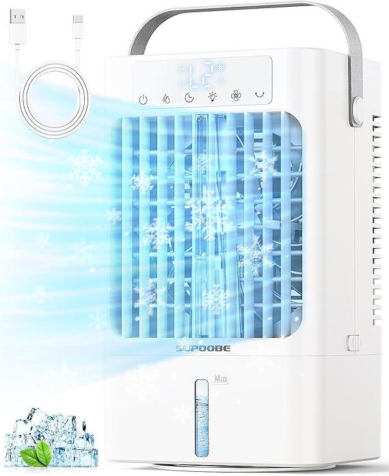 SUPOOBE - Міні-мобільний кондиціонер, портативний безшумний USB-вентилятор-охолоджувач повітря 4 в 1, 900 мл, 3 швидкості, фото 1