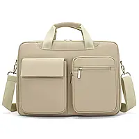 Сумка для ноутбука до 14.1 дюймов водоотталкивающая с амортизирующим отделением и ремнём через плечо, бежевый KT7001414