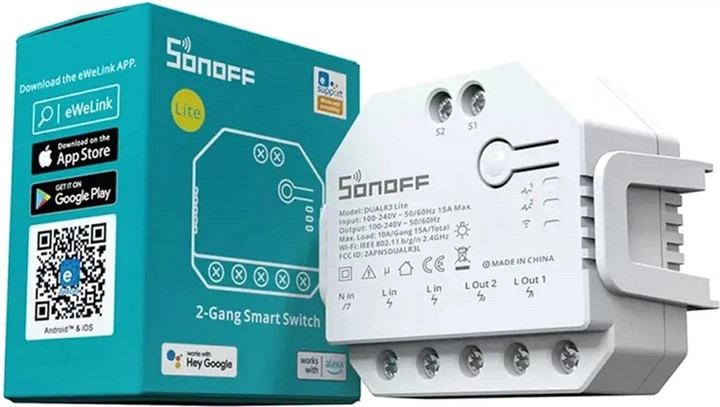 Смарт-перемикач Sonoff DUALR3-LITE Wi-Fi з подвійним реле 2 канали, фото 1
