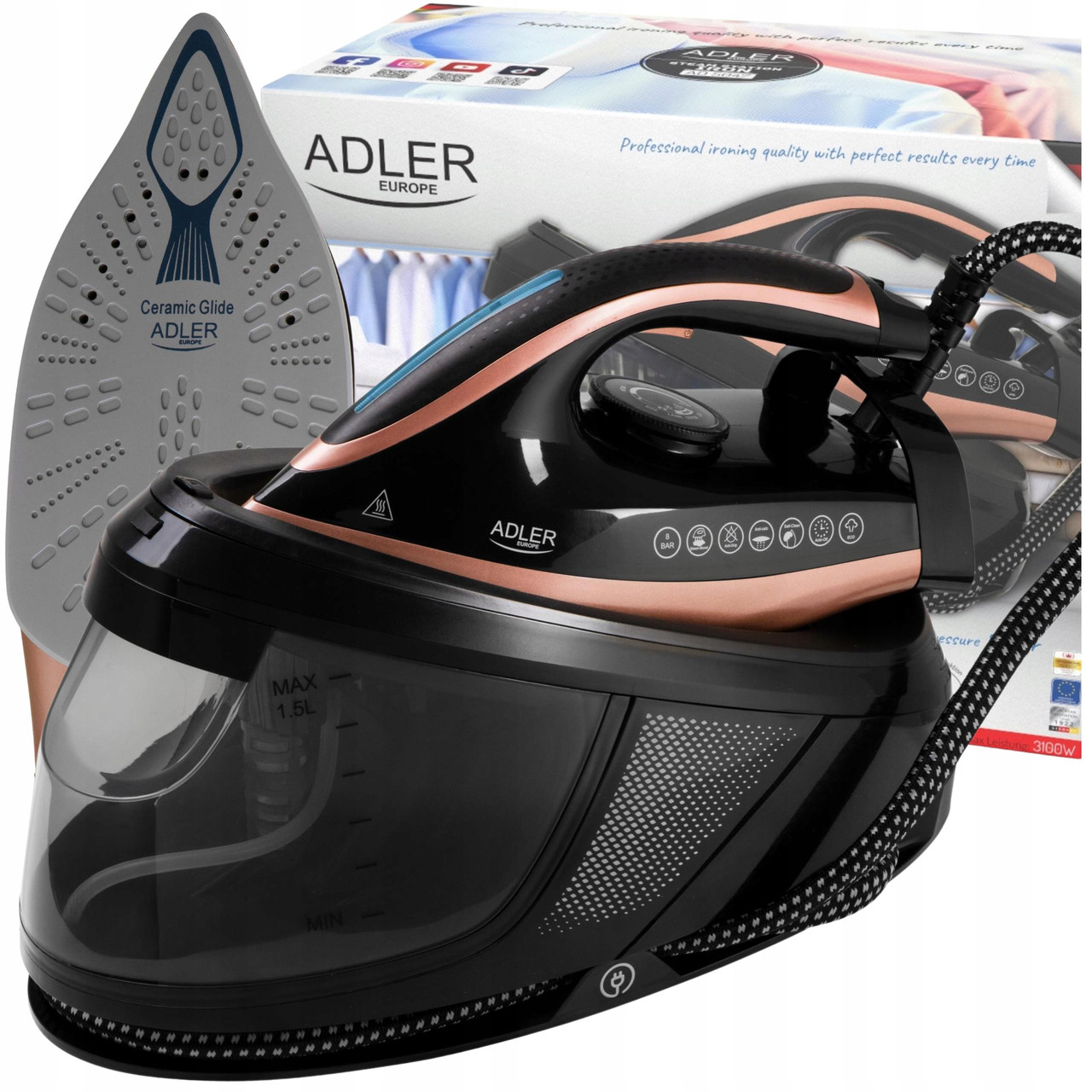 Парова станція Adler AD 5047 — 8 бар, паровий удар 600 г/хв, фото 1