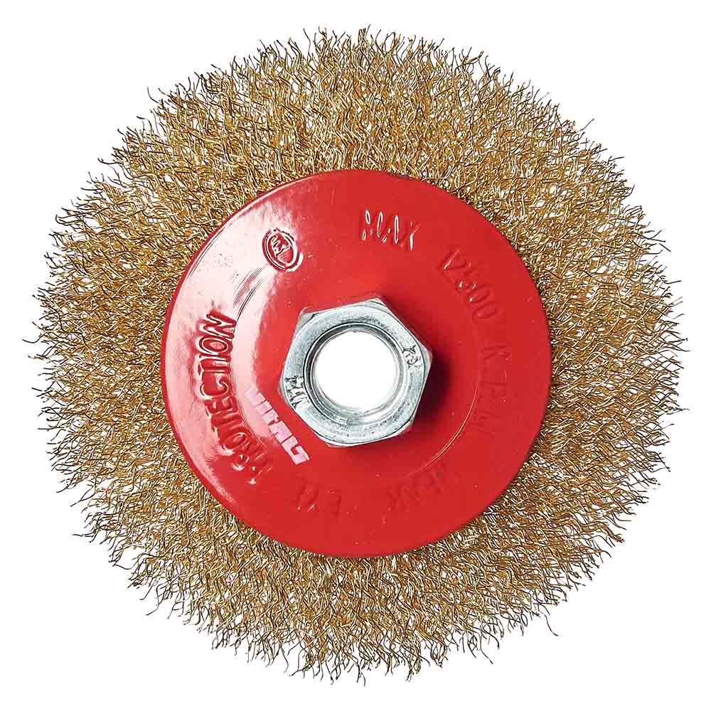 Щітка конічна Vitals гофрована латунована 100 мм М14, 0,3 мм, фото 1